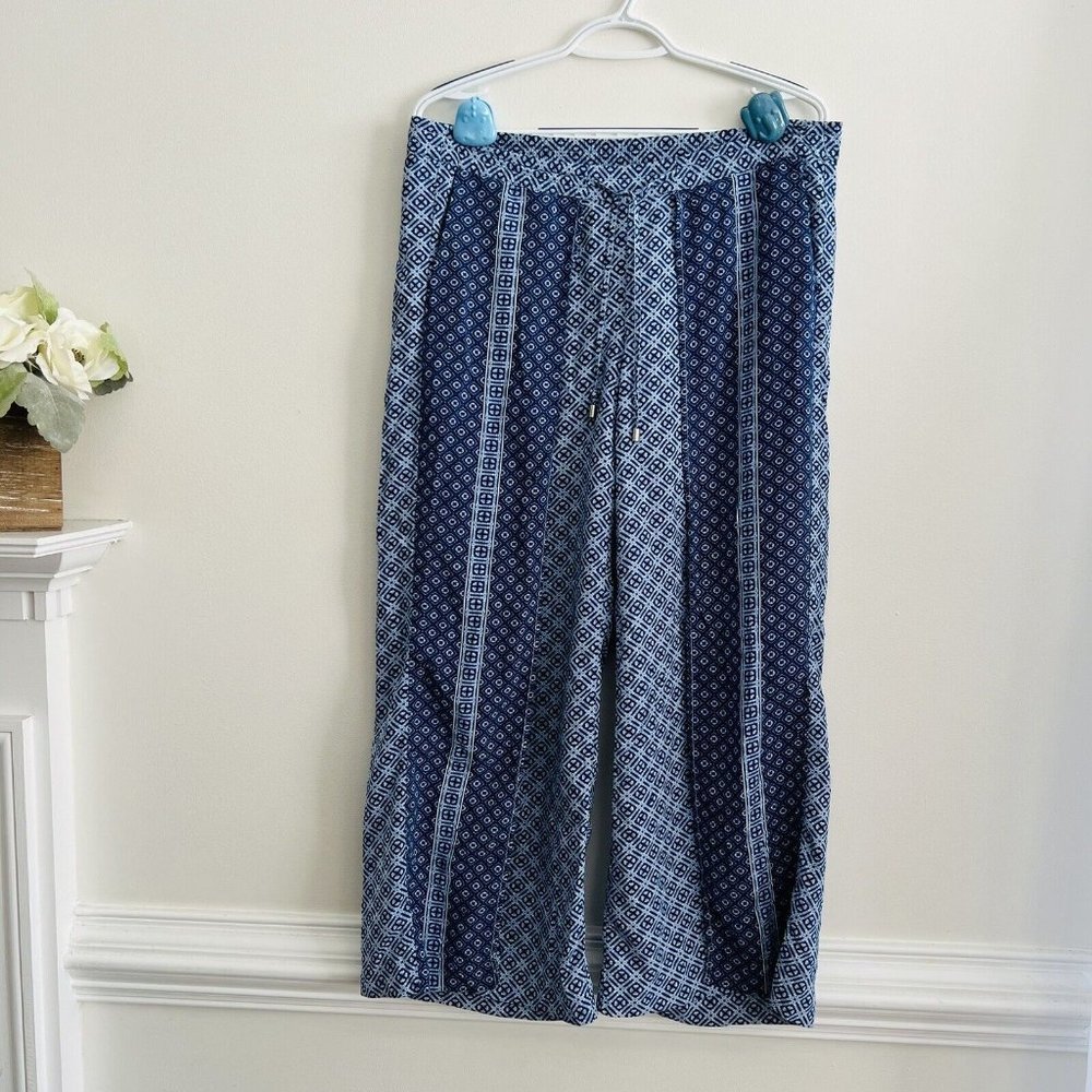 Wide Leg Printed Women's Pants in Navy Blue